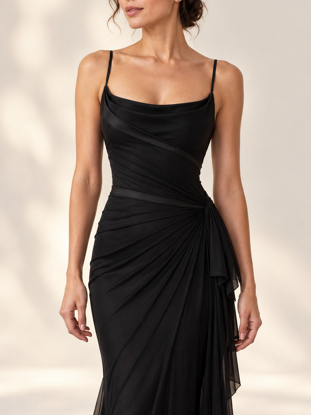 Black Sculpted Mesh Mermaid Evening Gown