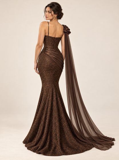 Espresso Shimmer Corset Mermaid Evening Gown