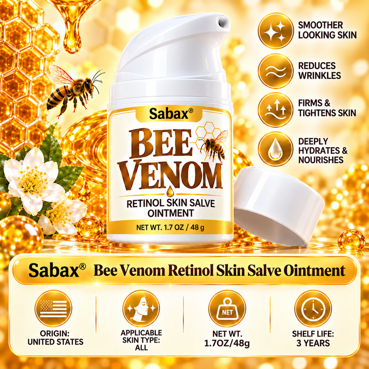 [Official Brand Store]🐝Sabax® Bee Venom Retinol Skin Salve Ointment