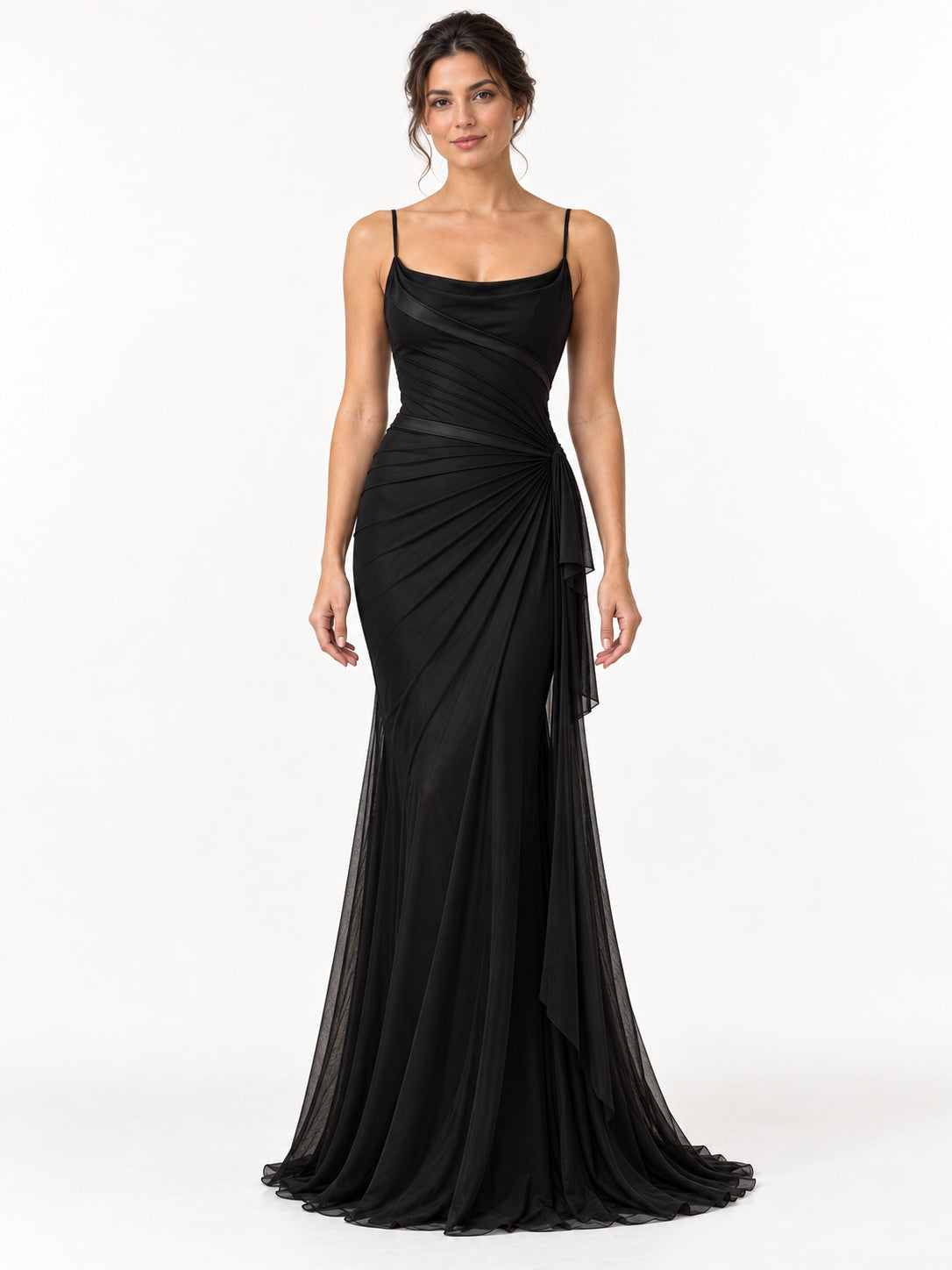 Black Sculpted Mesh Mermaid Evening Gown