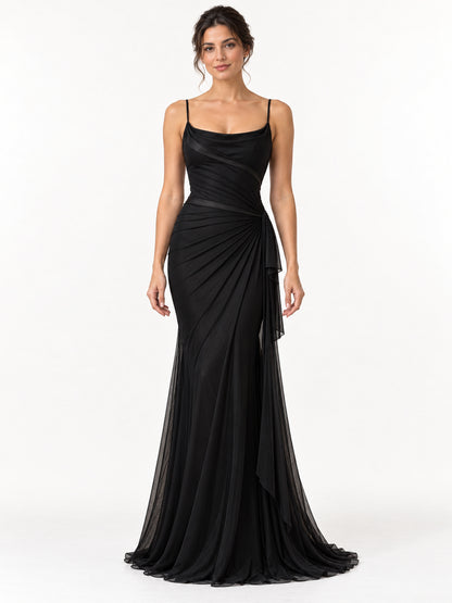 Black Sculpted Mesh Mermaid Evening Gown
