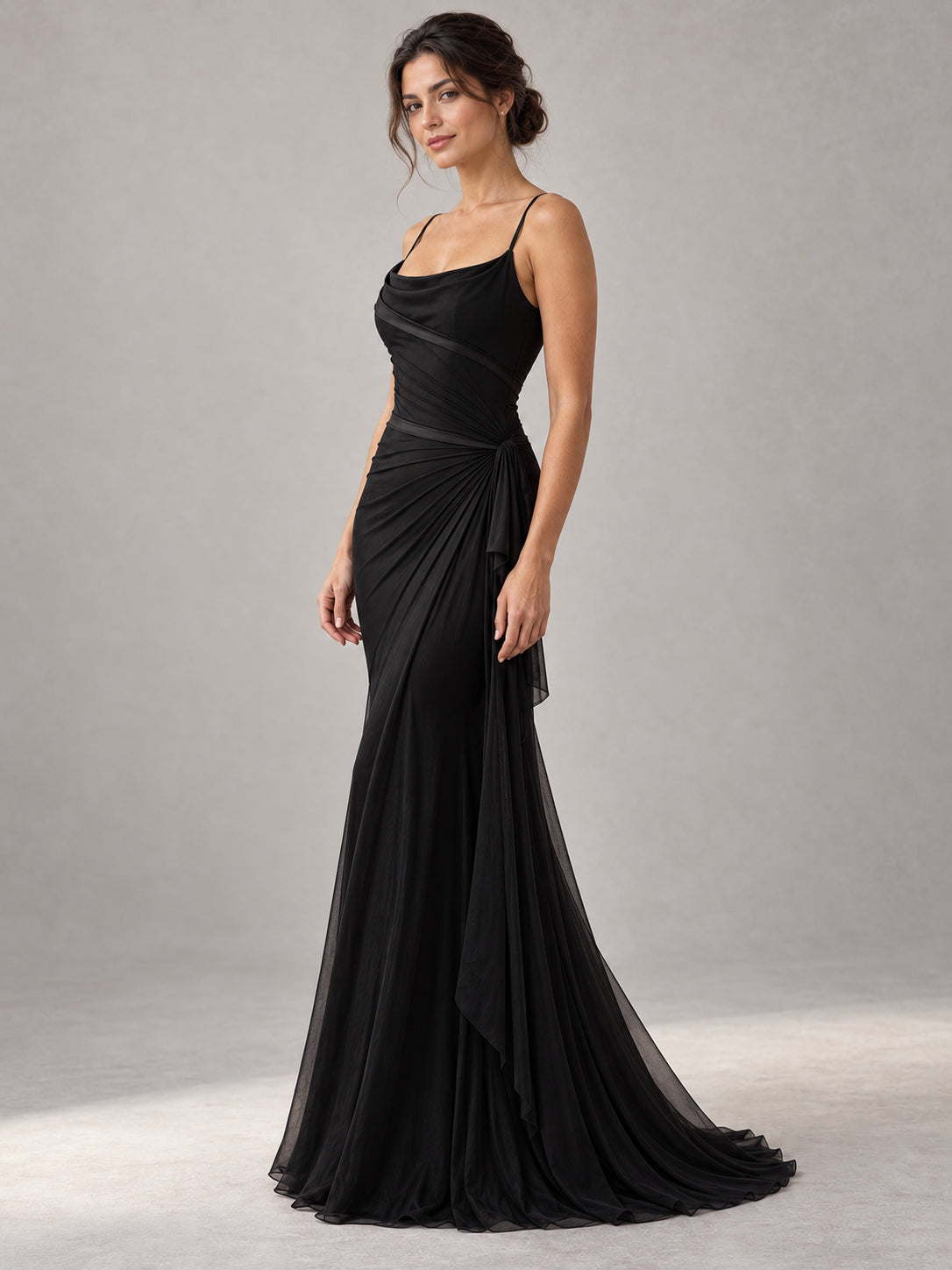 Black Sculpted Mesh Mermaid Evening Gown