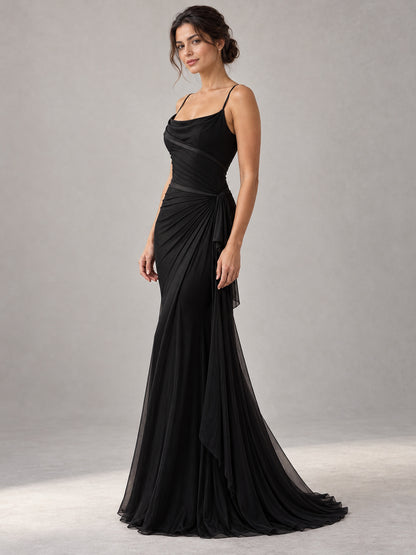 Black Sculpted Mesh Mermaid Evening Gown