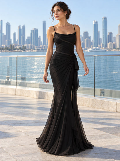 Black Sculpted Mesh Mermaid Evening Gown
